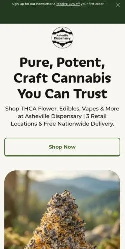 Sponsorlu makaleler için Amerika Birleşik Devletleri medyası Asheville Dispensary sitesinin önizlemesi