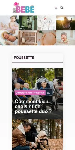 Forhåndsvisning av nettstedet Bebe.net, medium fra Frankrike for sponsede artikler