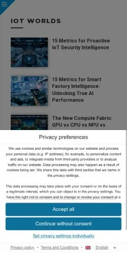 Voorbeeld van de site IoT Worlds, medium uit Verenigde Staten voor gesponsorde artikelen