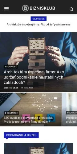 Podgląd witryny Biznisklub, medium z kraju Słowacja do artykułów sponsorowanych