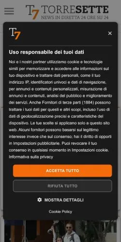 Anteprima del sito TorreSette, media di Italia per articoli sponsorizzati