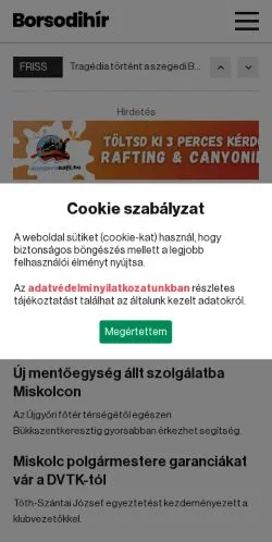 Anteprima del sito Borsodihír, media di Ungheria per articoli sponsorizzati