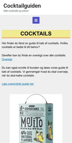 Anteprima del sito Cocktail Guide, media di Danimarca per articoli sponsorizzati