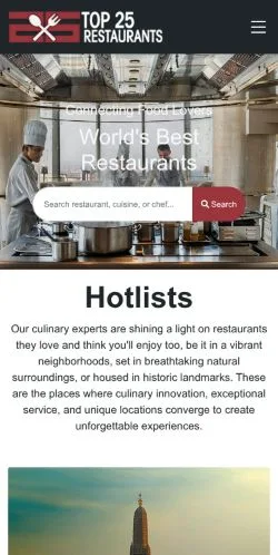 Anteprima del sito Top 25 Restaurants, media di Stati Uniti per articoli sponsorizzati