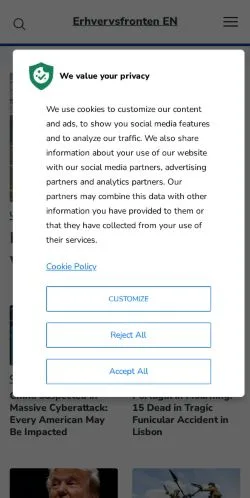 Anteprima del sito Erhvervsfronten, media di Danimarca per articoli sponsorizzati