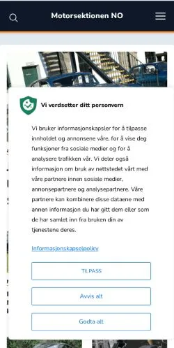Podgląd witryny Motorsektionen, medium z kraju Dania do artykułów sponsorowanych