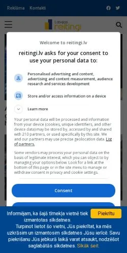 Anteprima del sito Reitingi, media di Stati Uniti per articoli sponsorizzati