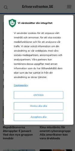 Anteprima del sito Erhvervsfronten, media di Danimarca per articoli sponsorizzati
