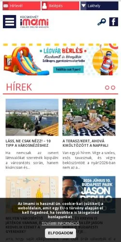 Vista previa del sitio Kecskemétimami, medio de Hungría para artículos patrocinados