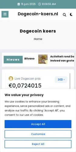 Anteprima del sito Dogecoin Koers Euro, media di Paesi Bassi per articoli sponsorizzati