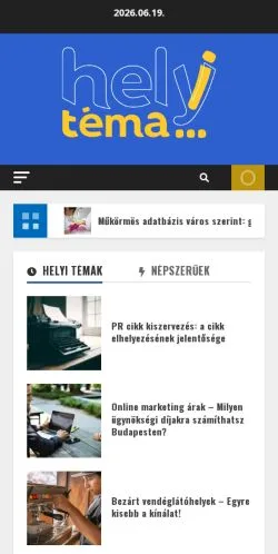 Podgląd witryny Helyitéma, medium z kraju Węgry do artykułów sponsorowanych