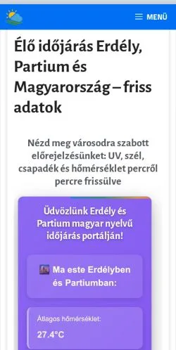 Anteprima del sito Élő Időjárás, media di Romania per articoli sponsorizzati