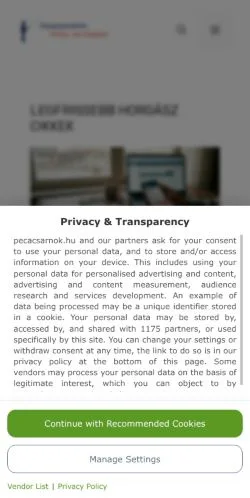 Anteprima del sito Pecacsarnok, media di Ungheria per articoli sponsorizzati