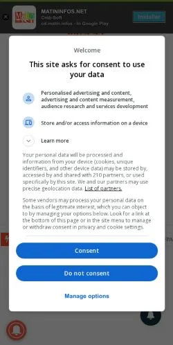 Anteprima del sito Matininfos, media di Francia per articoli sponsorizzati
