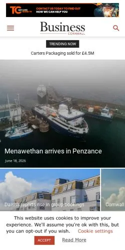 Anteprima del sito Business Cornwall, media di Regno Unito per articoli sponsorizzati