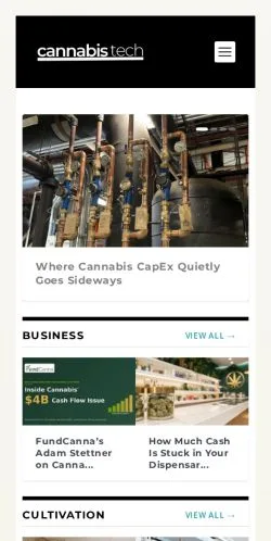 Podgląd witryny CannabisTech, medium z kraju Stany Zjednoczone do artykułów sponsorowanych