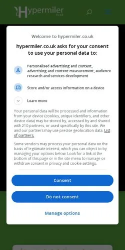 Anteprima del sito UK Hypermiler, media di Regno Unito per articoli sponsorizzati