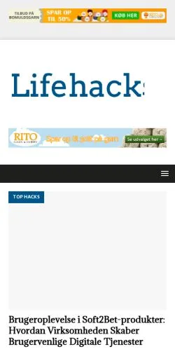 Anteprima del sito Lifehacks, media di Danimarca per articoli sponsorizzati