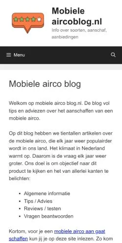 Anteprima del sito Mobiele Airco Blog, media di Paesi Bassi per articoli sponsorizzati