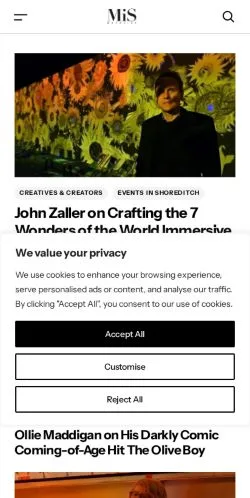 Podgląd witryny MiS Magazine, medium z kraju Wielka Brytania do artykułów sponsorowanych