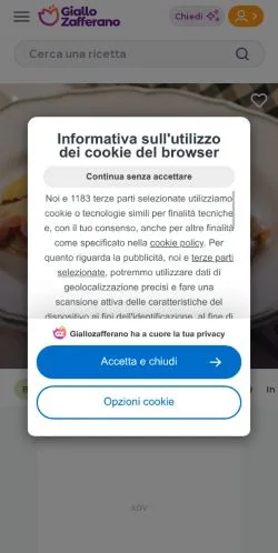 Pré-visualização do site GialloZafferano, meio de Itália para artigos patrocinados