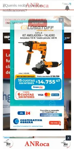 Pré-visualização do site ANR Noticias Roca, meio de Argentina para artigos patrocinados