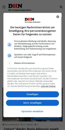 Anteprima del sito Die Heutigen Nachrichten, media di Germania per articoli sponsorizzati