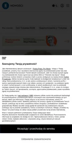 Podgląd witryny Nowości Dziennik Toruński, medium z kraju Polska do artykułów sponsorowanych