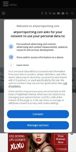 Anteprima del sito Airport Spotting, media di Stati Uniti per articoli sponsorizzati