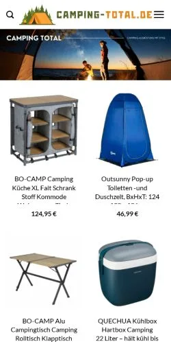 Vista previa del sitio Camping-Total, medio de Alemania para artículos patrocinados