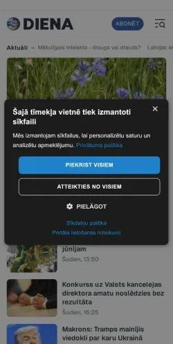 Pré-visualização do site Diena, meio de Letônia para artigos patrocinados