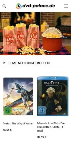 Podgląd witryny DVD-PALACE, medium z kraju Niemcy do artykułów sponsorowanych