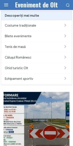 Aperçu du site Evenimentdeolt, média de Roumanie pour articles sponsorisés