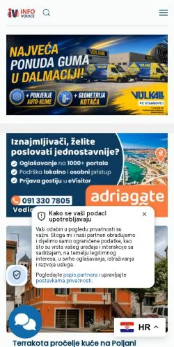 Pré-visualização do site InfoVodice, meio de Croácia para artigos patrocinados