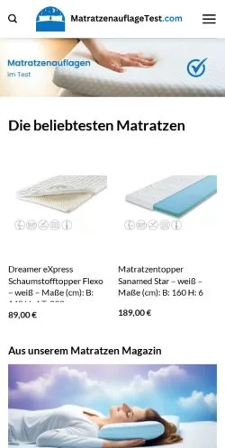 Anteprima del sito Matratzenauflage Test, media di Germania per articoli sponsorizzati