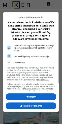 Pré-visualização do site Mixer, meio de Croácia para artigos patrocinados