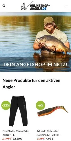 Podgląd witryny Onlineshop Angeln, medium z kraju Niemcy do artykułów sponsorowanych