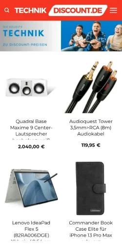 Preview of the Technikdiscount website, a media outlet in Germany for sponsored articles