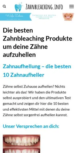 Anteprima del sito Die besten Zahnbleaching Produkte 2026, media di Germania per articoli sponsorizzati