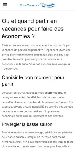 スポンサード記事向けのフランスメディア、Click Vacancesのサイトプレビュー