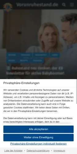 Anteprima del sito Vorunruhestand, media di Germania per articoli sponsorizzati
