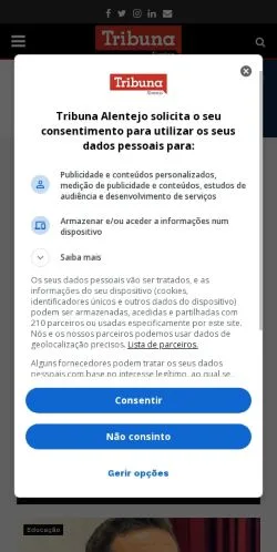 Podgląd witryny Tribuna Alentejo, medium z kraju Portugalia do artykułów sponsorowanych