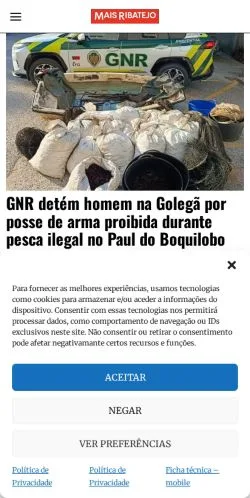 스폰서 기사용 포르투갈 매체 Mais Ribatejo 사이트 미리보기