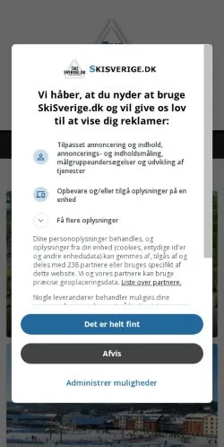 Anteprima del sito SkiSverige, media di Danimarca per articoli sponsorizzati