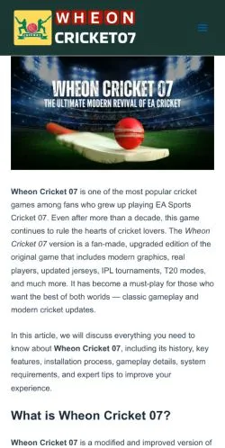 Anteprima del sito Wheon Cricket 07, media di India per articoli sponsorizzati
