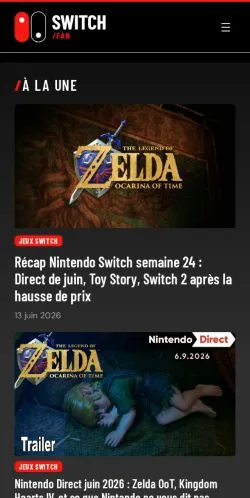 Forhåndsvisning av nettstedet Nintendo Switch Fan, medium fra Frankrike for sponsede artikler
