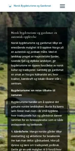Anteprima del sito Norsk Bygdeturisme og Gardsmat, media di Norvegia per articoli sponsorizzati