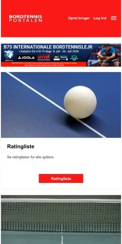 Pré-visualização do site BordtennisPortalen, meio de Dinamarca para artigos patrocinados