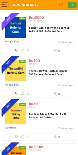 Anteprima del sito EarningKart, media di India per articoli sponsorizzati