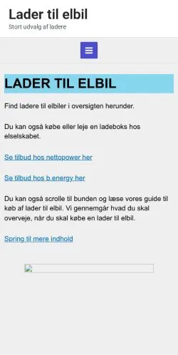 Anteprima del sito Lader Til Elbil, media di Danimarca per articoli sponsorizzati